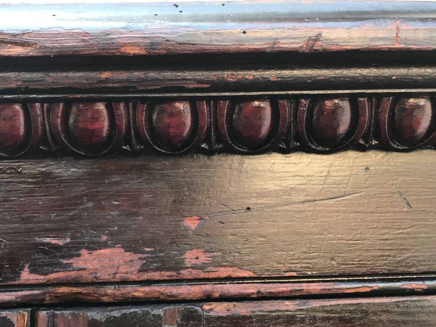 VICTORIAN RAISED PANEL OAK & PINE APOTHECARY CABINET WITH EGG & DART MOLDINGS