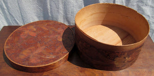 ANTIQUE FOLK ART  FLORAL PATTERN PYROGRAPHY ROUND PANTRY BOX