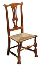 Load image into Gallery viewer, 18TH C ANTIQUE CHIPPENDALE MAPLE SIDE CHAIR W/ SPANISH FEET &amp; RUSH SEAT