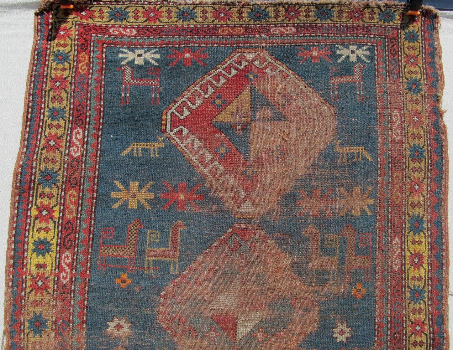 ANTIQUE CAUCASIAN KAZAK ESTATE CARPET 4'7" x 3'1" - FASCINATING SPECIMEN