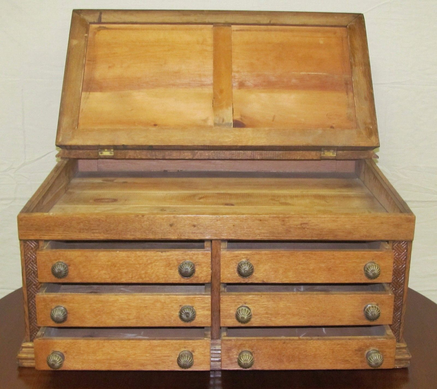 VICTORIAN OAK CLARK'S THREAD COMPANY ADVERTISING COUNTER TOP DESK DISPLAY