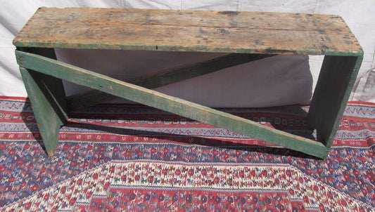 19TH CENTURY NEW ENGLAND PINE BUCKET BENCH IN OLD APPLE GREEN PAINT
