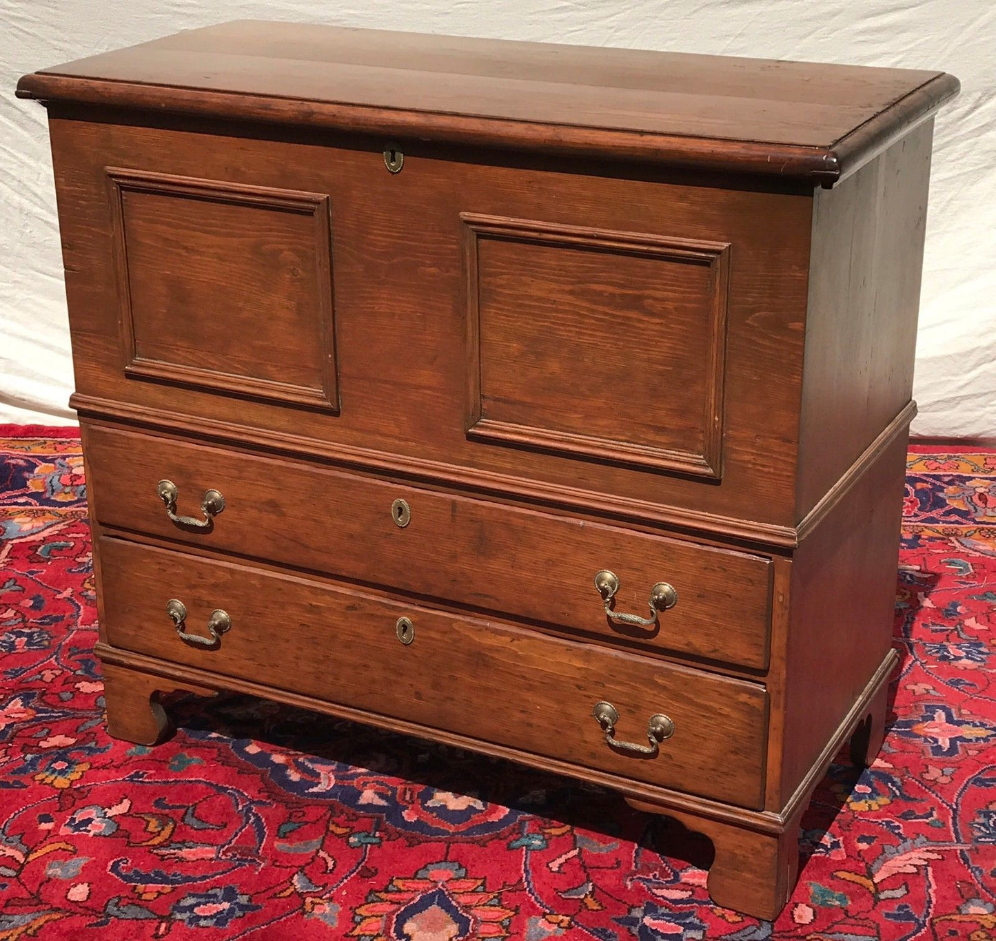 VERY RARE 18TH CENTURY LONG ISLAND PINE BLANKET CHEST QUEEN ANNE PERIOD