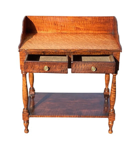 Late 18th Century Antique Sheraton Tiger Maple 2 Drawer Server / Console Table