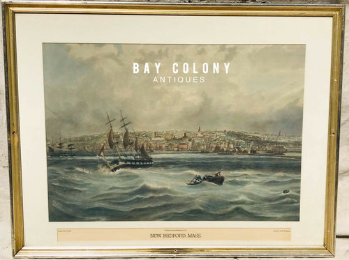 EARLY 20TH C ANTIQUE NEW BEDFORD NAUTICAL WHALING PRINT IN GILT FRAME ~ MARITIME