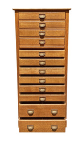 19th C Antique Victorian Tiger Oak 12 Drawer File Cabinet
