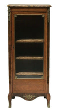 Load image into Gallery viewer, 19TH C FRENCH LOUIS XV ANTIQUE MARBLE TOP WALNUT VITRINE W/ ORMOULU MOUNTS