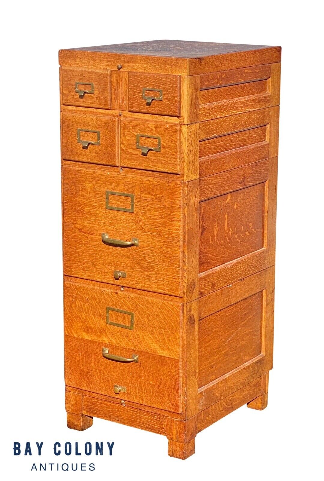 20th C Antique Arts & Crafts Tiger Oak Stacking File Cabinet - Rare Index Drawer