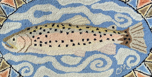 20TH C HAND HOOKED RUG WITH SPOTTED TROUT FISH DESIGN - CLAIRE MURRAY NANTUCKET