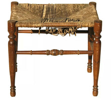Load image into Gallery viewer, 19TH C ANTIQUE SHERATON NEW ENGLAND RUSH WOVEN SEAT STOOL