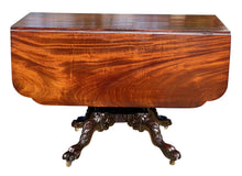 Load image into Gallery viewer, 19th C Antique New York Heavily Carved Classical Mahogany Drop Leaf Dining Table