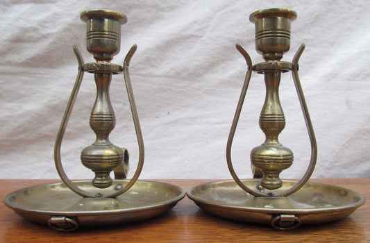 ANTIQUE GIMBEL BRASS SHIP'S CANDLESTICK HOLDERS