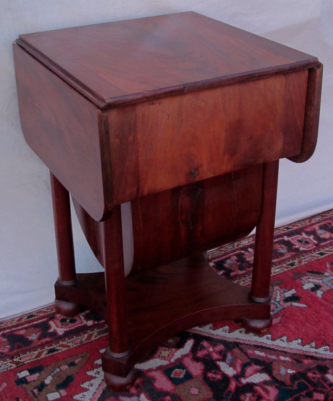 FEDERAL MAHOGANY SOW BELLY WORK TABLE ATTRIBUTED TO ISSAC VOSE - BOSTON MASS