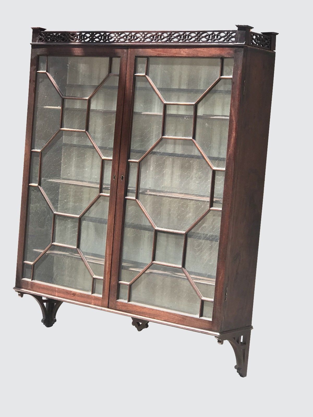 19TH C. CENTENNIAL CHINESE CHIPPENDALE STYLE FRETWORK HANGING CABINET / CUPBOARD