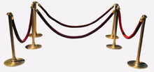 Load image into Gallery viewer, ANTIQUE ART DECO HOTEL / MOVIE THEATRE FLUTED BRASS STANCHIONS W/ VELVET ROPES