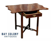 Load image into Gallery viewer, 20TH C ANTIQUE CHIPPENDALE MAHOGANY DROP LEAF PEMBROKE TABLE W/ SERPENTINE TOP