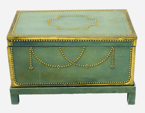 19TH C ANTIQUE BRASS DECORATED BLANKET BOX / TRUNK ON FRAME
