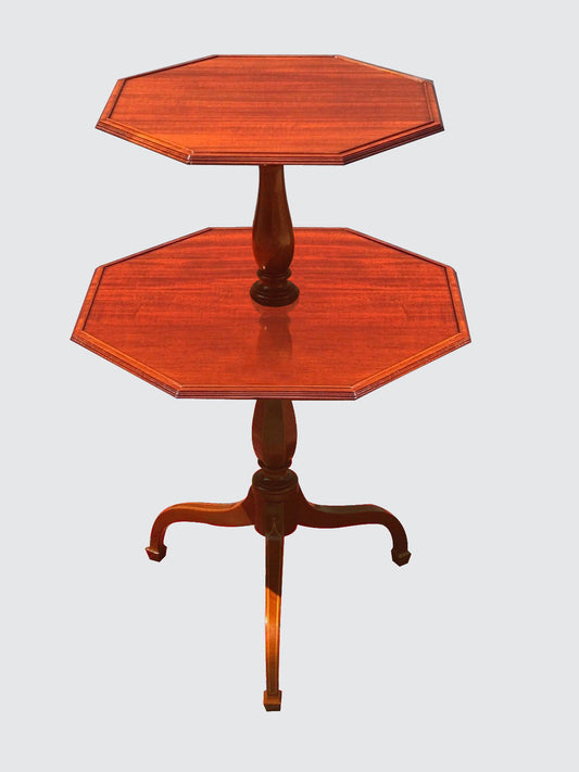 FEDERAL STYLE INLAID MAHOGANY TWO TIER SPADE LEG TABLE BY NATHAN MARGOLIS