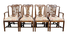 Load image into Gallery viewer, 19TH C SET OF 8 ANTIQUE MAHOGANY CHIPPENDALE DINING CHAIRS W/ FLORAL SEATS
