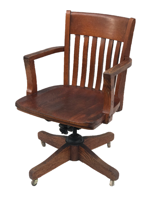 EARLY 20TH C. DERBY ANTIQUE OAK OFFICE SWIVEL DESK ARM CHAIR ~~ GARDNER MASS