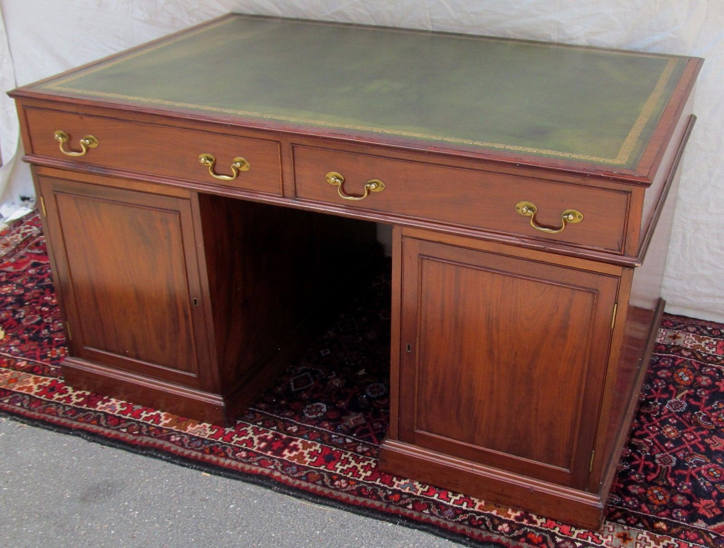 FINE GEORGIAN MAHOGANY CAMPAIGN DESK WITH LEATHER TOP AND PARTNER'S DESK FEATURE