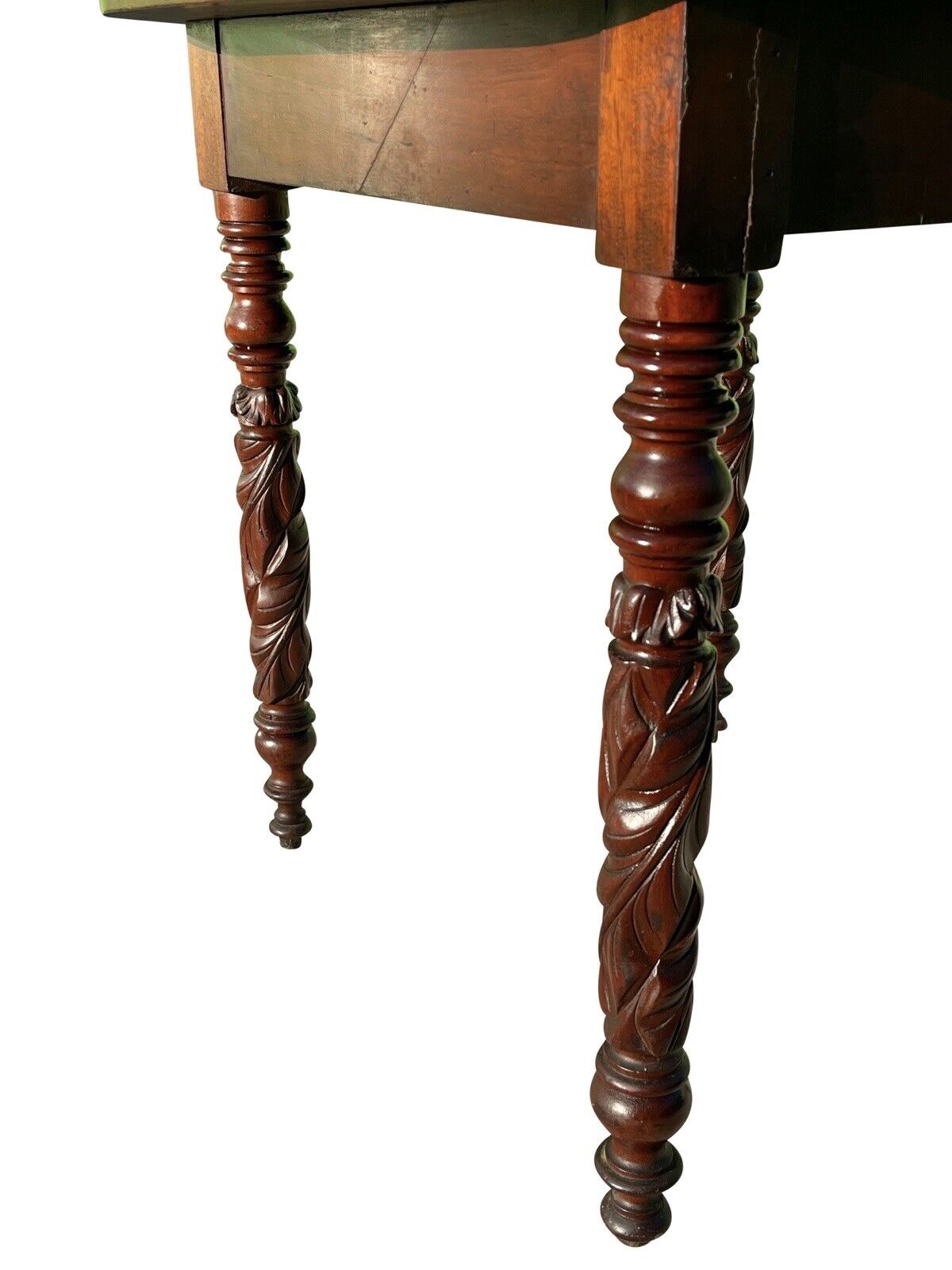 19th C Antique New York Federal Mahogany Table With Acanthus Carved Legs