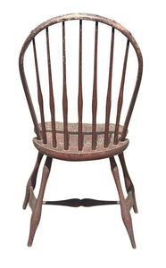 18th C Antique New England Farmhouse Windsor Hoop Back Chair - Oxblood Red Paint