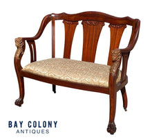 Load image into Gallery viewer, Antique Art Nouveau Mahogany Settee With Figural Carvings Attributed Rj Horner