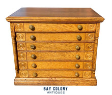 Load image into Gallery viewer, 19th C Antique Victorian 6 Drawer Oak Spool Cabinet / Sewing Cabinet