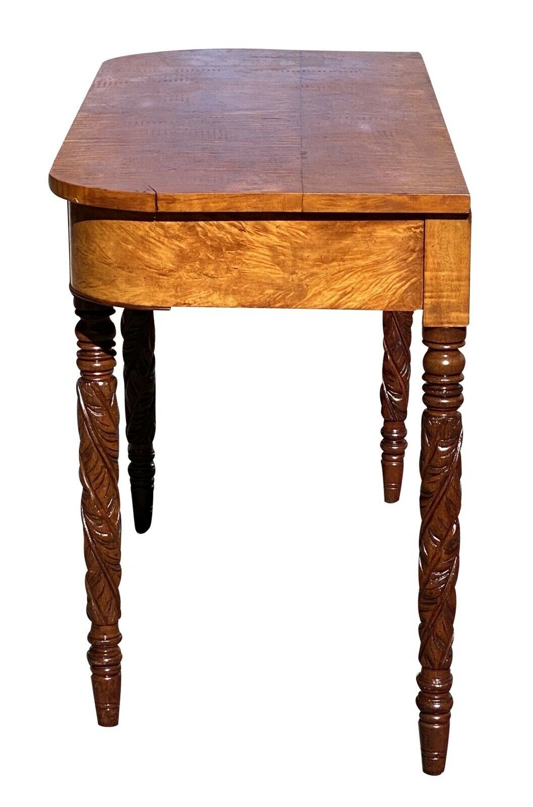 19th C Antique Mahogany & Tiger Maple D Shape Console Table