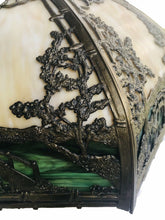 Load image into Gallery viewer, EARLY 20TH C ANTIQUE SIGNED RAINAUD SLAG GLASS PANEL LAMP ~JAPANESE GARDEN SCENE