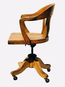 20th C Antique Arts & Crafts / Mission Oak Swivel Office Desk Chair