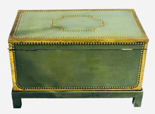 Load image into Gallery viewer, 19TH C ANTIQUE BRASS DECORATED BLANKET BOX / TRUNK ON FRAME