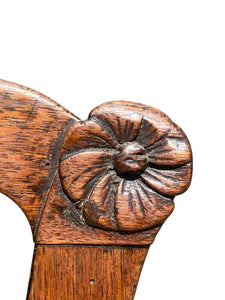 18th C Antique Pair of Irish Walnut Side Chairs W/ Carved Splat & Trifid Feet