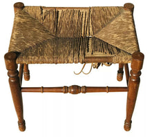 Load image into Gallery viewer, 19TH C ANTIQUE SHERATON NEW ENGLAND RUSH WOVEN SEAT STOOL
