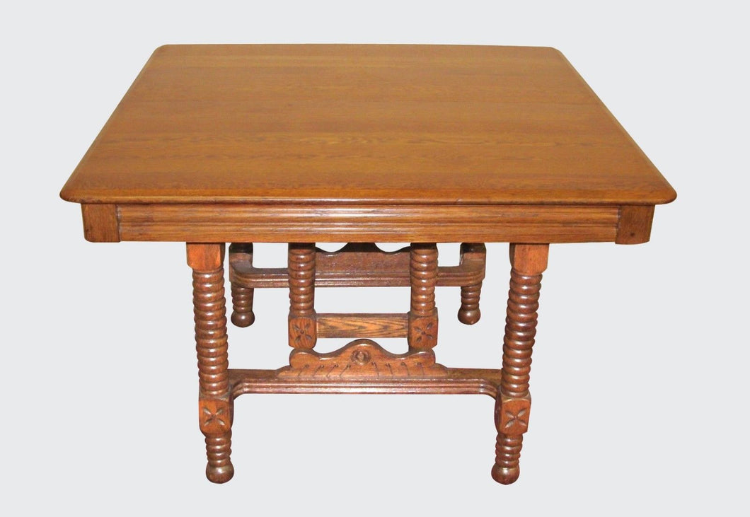 19TH CENTURY EASTLAKE VICTORIAN OAK DINING ROOM TABLE & LEAVES EXPERTLY RESTORED