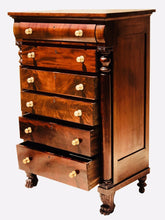 Load image into Gallery viewer, 19TH C ANTIQUE FRENCH EMPIRE / CLASSICAL MAHOGANY LINGERIE CHEST / DRESSER