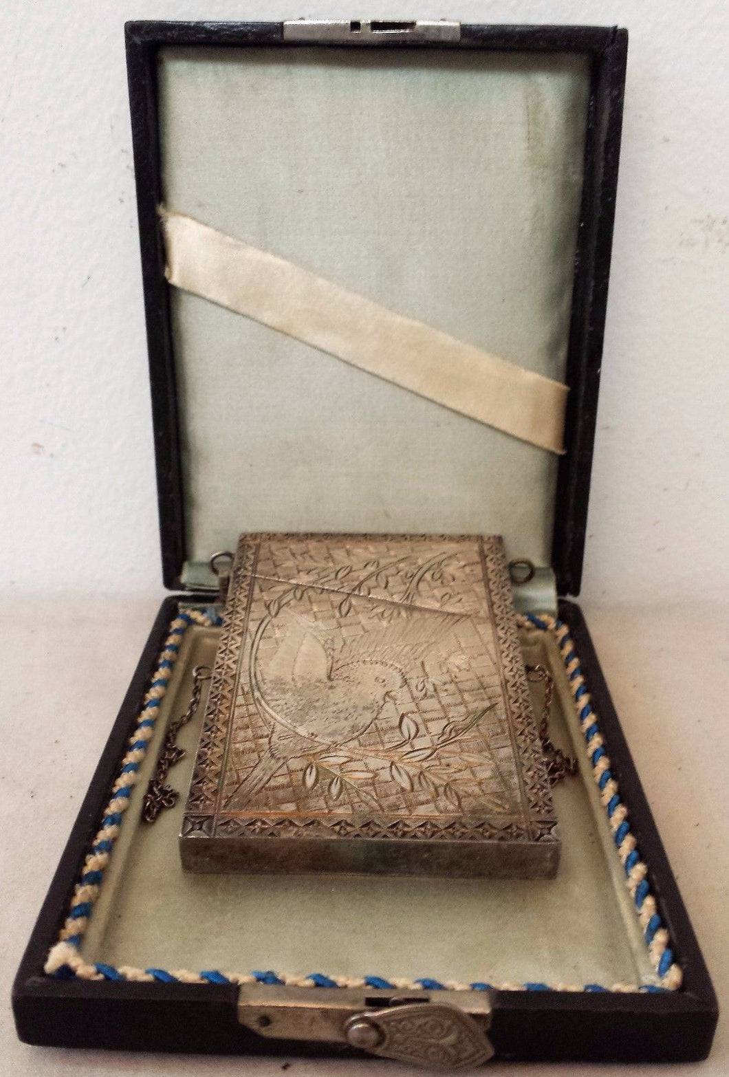 VICTORIAN / ART NOUVEAU SILVER ENGRAVED GREETING CARD HOLDER