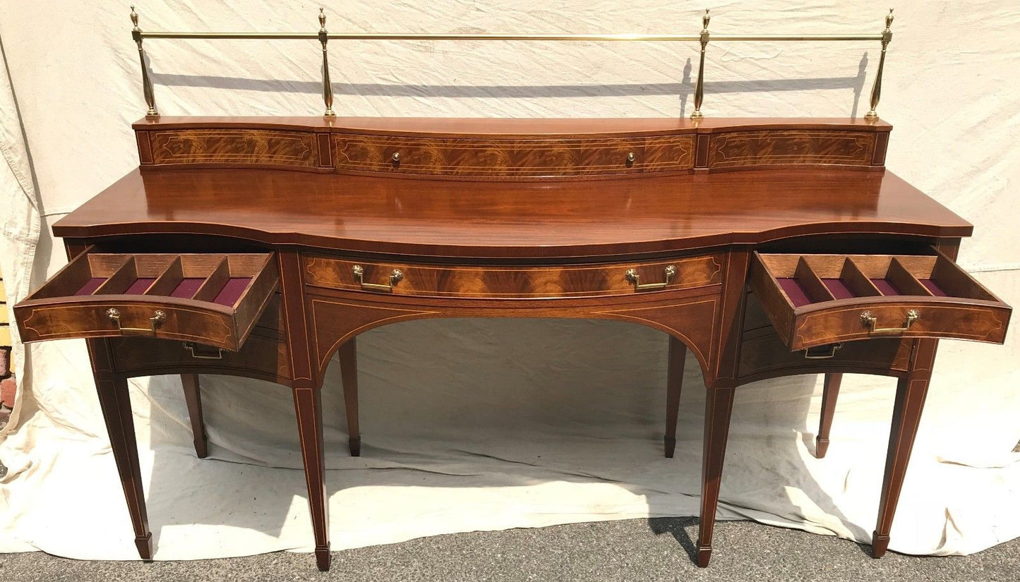 EARLY 20TH C BAKER SIDEBOARD IN MAHOGANY WITH BRASS GALLERY AND BEST DECORATIONS