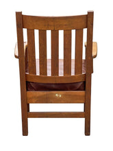Load image into Gallery viewer, 20th C AntiqueJM Young Tiger Oak Arm Chair W/ Leather Seat #810