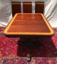 Load image into Gallery viewer, BAKER FURNITURE MAHOGANY SATINWOOD INLAID 10&#39; TABLE ON CARVED PEDESTAL BASES