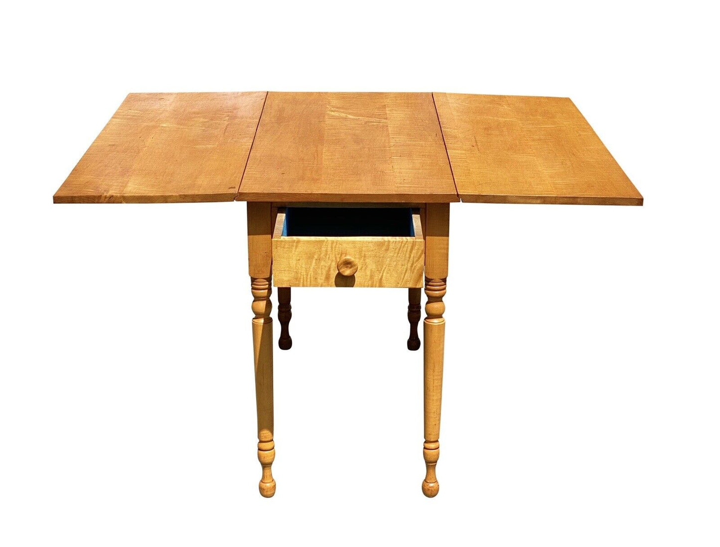 Vintage Federal Style Tiger Maple Dropleaf Dining Table With Rare Single Drawer