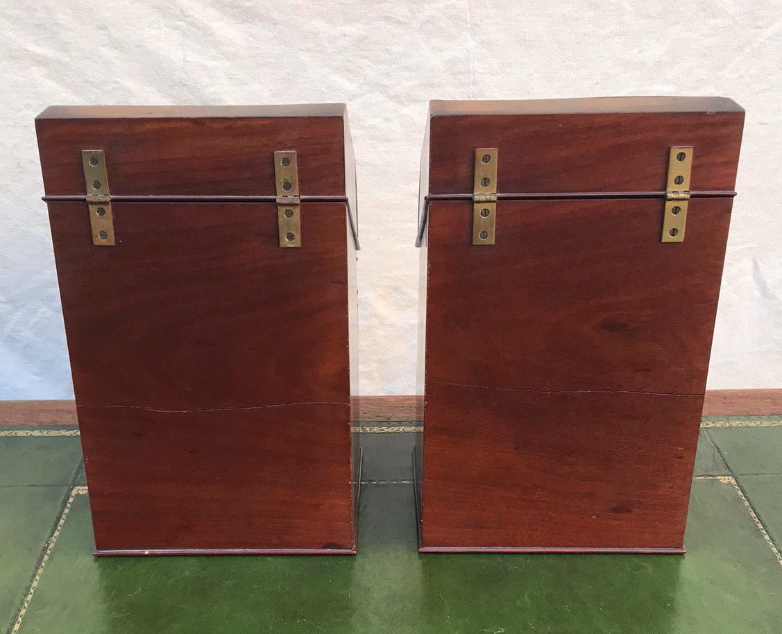 ANTIQUE CHIPPENDALE STYLED BURLED MAHOGANY INLAID KNIFE BOXES