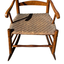 Load image into Gallery viewer, 18TH C ANTIQUE NEW ENGLAND QUEEN ANNE TIGER MAPLE LADDER BACK ROCKING CHAIR
