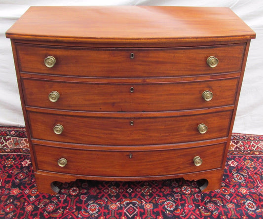 FEDERAL PERIOD BOSTON BOW FRONT MAHOGANY DRESSER ON RARE REVERSE BRACKET BASE