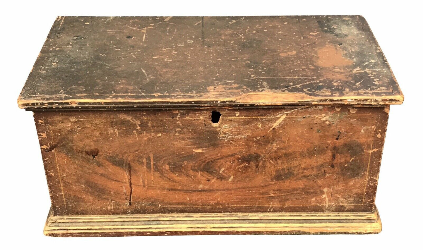 18TH C ANTIQUE NEW ENGLAND PINE GRAIN PAINTED PRIMITIVE STAGECOACH BOX / TRUNK