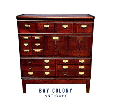Antique Arts & Crafts Tiger Oak Stacking File Cabinet - Index & Document Drawers