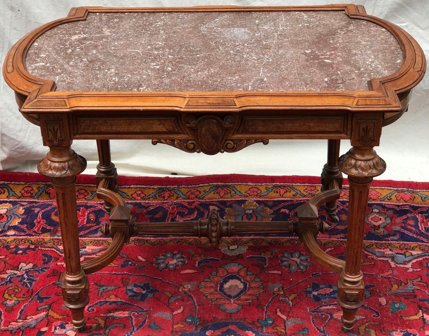 LARGE VICTORIAN MARBLE TOPPED CENTER TABLE ATTRIBUTED TO THOMAS BROOKS