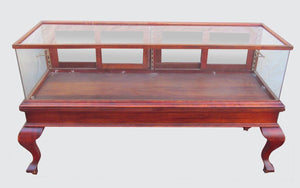 FANCY VICTORIAN BIRCH DISPLAY CASE ON TALL CABRIOLET LEGS