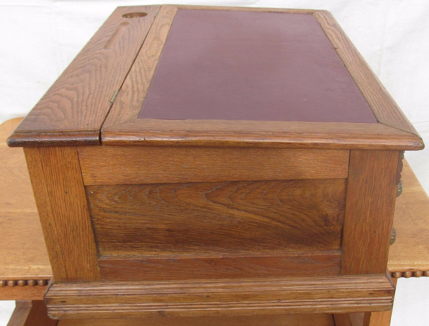 19TH C VICTORIAN SOLID OAK TABLE TOP ANTIQUE CLERK'S DESK / SPOOL CABINET